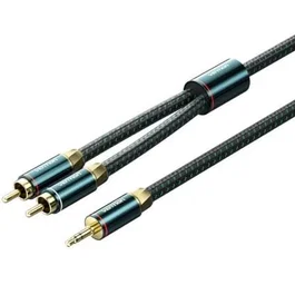 Vention BCSGF Cable Audio Jack 3.5mm Macho a 2x RCA Macho 1m, Conductores OFC 99.99%, Conectores Bañados Oro, Doble Blindaje, Trenzado Verde/Negro