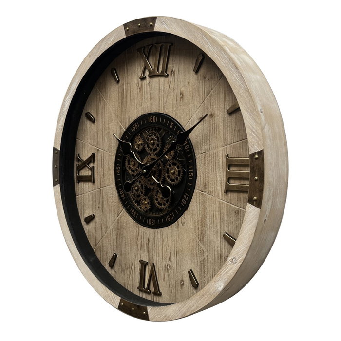 DKD Home Decor Reloj de Pared Abeto y Cristal Natural y Dorado DKD Home Decor Reloj de Pared Abeto y Cristal Natural y Dorado
