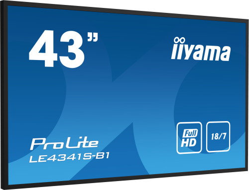 iiyama LE4341S-B1 pantalla de señalización Pantalla plana para señalización digital 108 cm (42.5") LCD 350 cd / m² Full HD Negro 18/7 iiyama LE4341S-B1 pantalla de señalización Pantalla plana para señalización digital 108 cm (42.5") LCD 350 cd / m² Full HD Negro 18/7