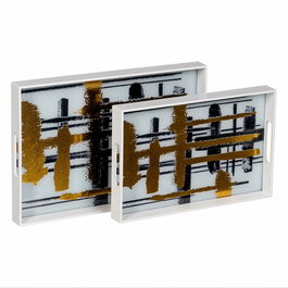 S/2 Bandejas Abstracto Pvc-Espejo 45 X 31 X 4,20 cm