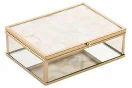 DKD Home Decor Joyero de Cristal y Metal Nácar Blanco