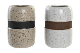 DKD Home Decor Vaso Beige Blanco Gres 8 x 12 x 8 cm (12 Unidades)