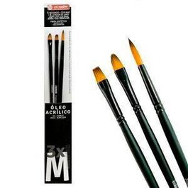 Talens Set de 3 Pinceles Art Creation para Óleo y Acrílico, Fibra Sintética Manga Largo, No 10 Redondo 8 Plano 6 Lengua de Gato