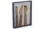 DKD Home Decor Cuchillo para Queso Basicos Dorado Natural Inox Acacia Set 3 Piezas 2 x 17 x 3 cm