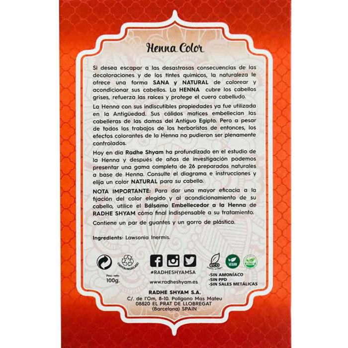 Radhe Shyam Henna Polvo Cobre Natural 100g