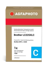 Agfa Photo Cartucho de tinta cian compatible con Brother LC225XLC (APB225CD)