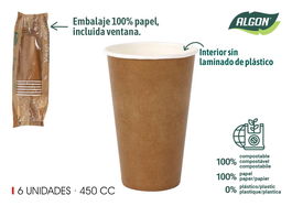 Algon Set 6 Vasos Carton Kraft 450 cc 9 x 13.5 x 9 cm (16 Unidades)