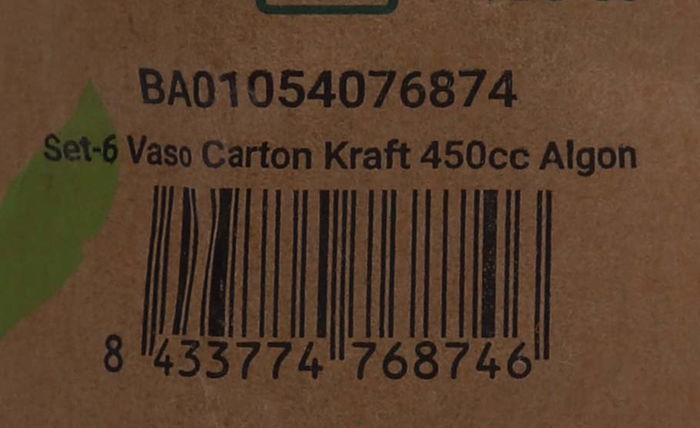 Algon Set 6 Vasos Carton Kraft 450 cc 9 x 13.5 x 9 cm (16 Unidades)