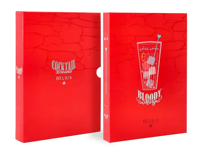 Belius Cocktails Boligrafo y Wallet Aluminio Rojo Plateado Relieve Tinta Azul Caja Diseño Elegante