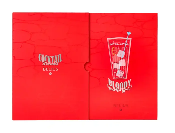 Belius Cocktails Boligrafo y Wallet Aluminio Rojo Plateado Relieve Tinta Azul Caja Diseño Elegante