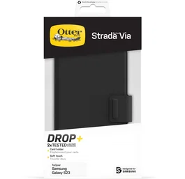 OtterBox Funda Strada Via para Galaxy S23, resistente a golpes, tapa folio con slot para tarjetas, Negro