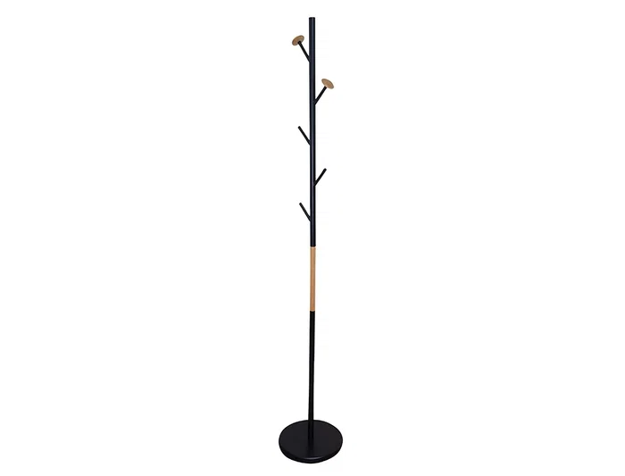 Q-connect Perchero Metálico Negro con Detalles de Madera 5 Colgadores 177x28,5 cm
