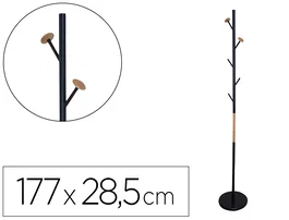 Q-connect Perchero Metálico Negro con Detalles de Madera 5 Colgadores 177x28,5 cm