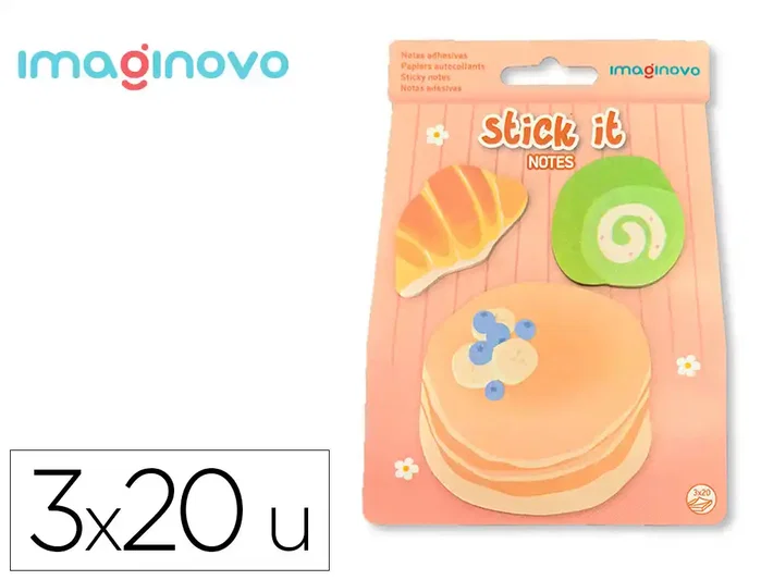 Imaginovo Bloc de Notas Adhesivas para Niños con Diseño de Tortitas Foodies - 60 Hojas, 20 Notas, Tamaños Surtidos, 3 x 150 x 110 mm Imaginovo Bloc de Notas Adhesivas para Niños con Diseño de Tortitas Foodies - 60 Hojas, 20 Notas, Tamaños Surtidos, 3 x 150 x 110 mm