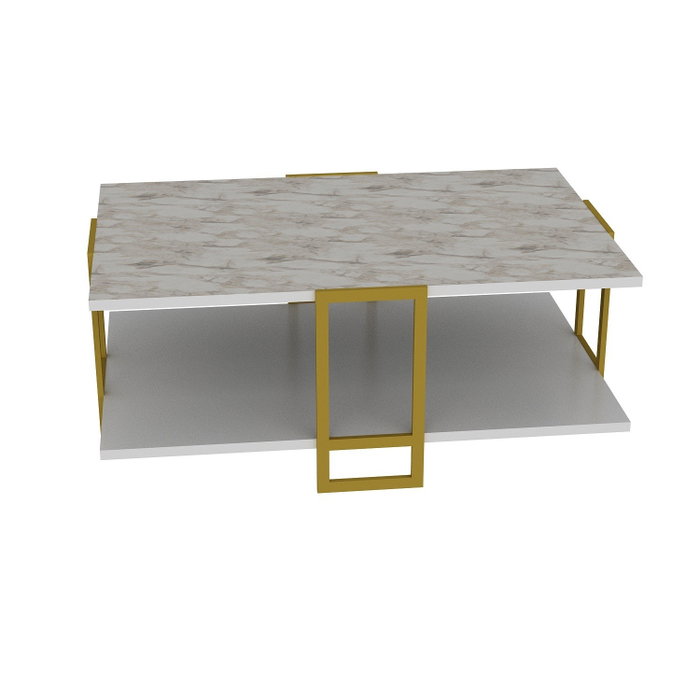 Hanah Home Mesa de Centro Dorada y Blanca Mármol Elegante 91.5cm x 61.5cm x 36.6cm