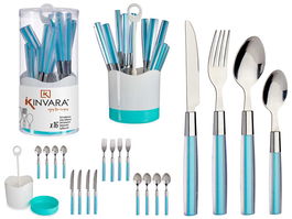 KINVARA Set 16 Cubiertos Acero Inoxidable Mango PS Azul, 11x25x11cm (Set de 8)