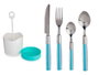 Kinvara Set de 16 cubiertos de acero inoxidable con mango azul