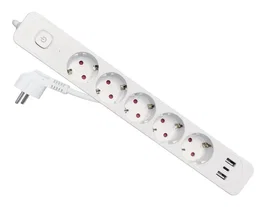 EQUIP Regleta de 5 salidas AC y 3 puertos USB, 2,5 m, Blanco