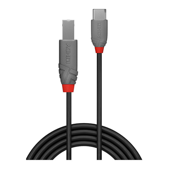 LINDY Cable USB 2.0 Tipo C a Tipo B, 3 metros, Negro, Velocidad de 480 Mbit/s, Referencia 36943