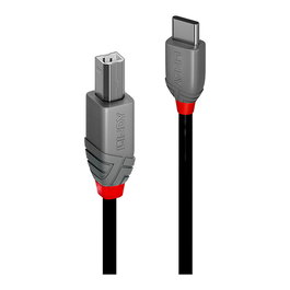 LINDY Cable USB 2.0 Tipo C a Tipo B, 3 metros, Negro, Velocidad de 480 Mbit/s, Referencia 36943