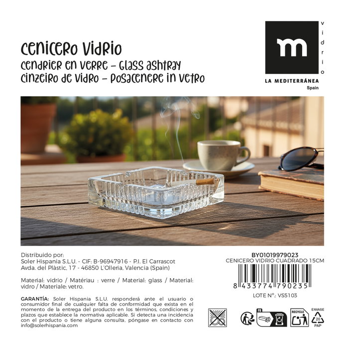 Inde Cenicero de Vidrio Cuadrado 15 cm con Base Ancha, para Exterior o Interior, Medidas 15.6 x 15.4 x 5.1 cm (24 Unidades)