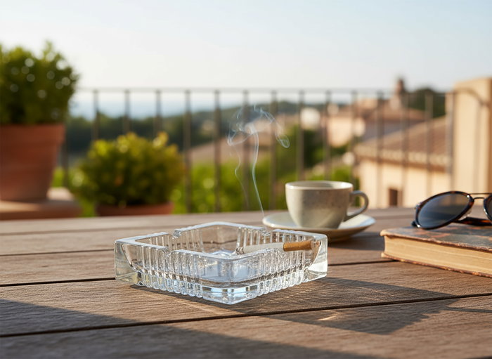 Inde Cenicero de Vidrio Cuadrado 15 cm con Base Ancha, para Exterior o Interior, Medidas 15.6 x 15.4 x 5.1 cm (24 Unidades)