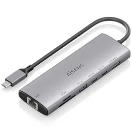 Aisens ASUC-7P032-GR Dock USB Tipo-C 7 en 1 con HDMI 4K, USB, 2xUSB Tipo-C, RJ45, Lector Tarjetas, Gris