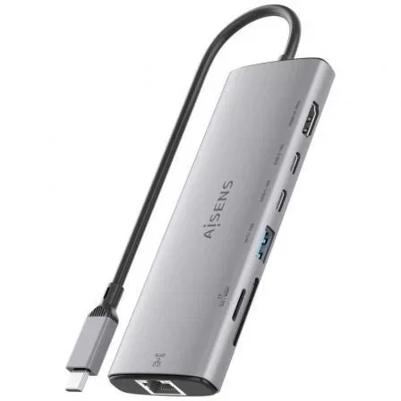 Aisens ASUC-7P032-GR Dock USB Tipo-C 7 en 1 con HDMI 4K, USB, 2xUSB Tipo-C, RJ45, Lector Tarjetas, Gris