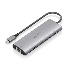 Aisens ASUC-7P032-GR Dock USB Tipo-C 7 en 1 con HDMI 4K, USB, 2xUSB Tipo-C, RJ45, Lector Tarjetas, Gris