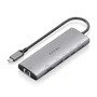AISENS USB-C Dock 7 en 1 con HDMI 4K, RJ45, USB-A 10G, 2xUSB-C 10G y lectores de tarjetas, Gris