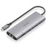 AISENS USB-C Dock 7 en 1 con HDMI 4K, RJ45, USB-A 10G, 2xUSB-C 10G y lectores de tarjetas, Gris