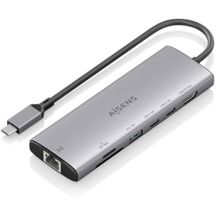 AISENS USB-C Dock 7 en 1 con HDMI 4K, RJ45, USB-A 10G, 2xUSB-C 10G y lectores de tarjetas, Gris AISENS USB-C Dock 7 en 1 con HDMI 4K, RJ45, USB-A 10G, 2xUSB-C 10G y lectores de tarjetas, Gris