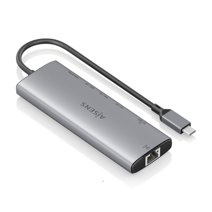AISENS Dock 7 en 1 USB-C a HDMI, RJ45, 2xUSB-C 10G, USB-A 10G, SD, MicroSD, Gris