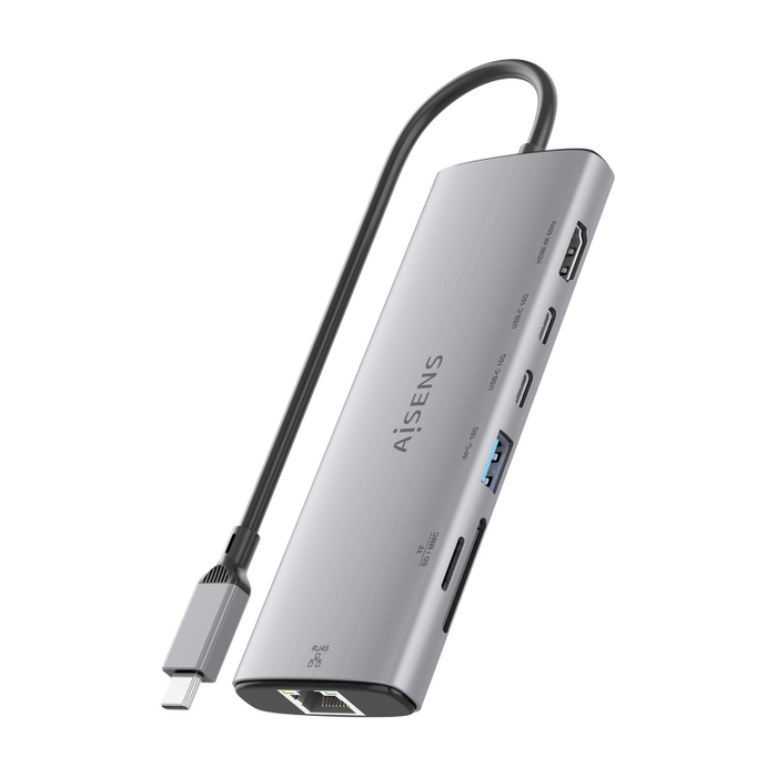 AISENS Dock 7 en 1 USB-C a HDMI, RJ45, 2xUSB-C 10G, USB-A 10G, SD, MicroSD, Gris