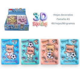Roymart Libretas 3D Futbol And Bear A5 80H 80gr Decoradas 4 Diseños Expositor 12 Unidades