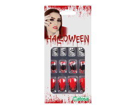 atosa Uñas Postizas Halloween Diseño Murciélago y Sangre Blanco, Negro y Rojo
