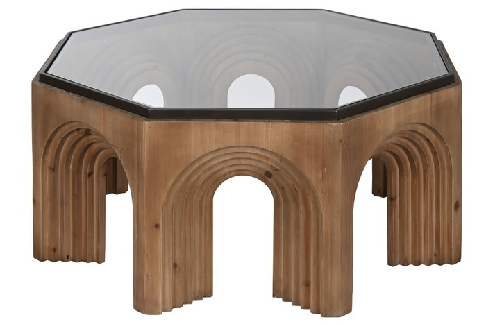 DKD Home Decor Mesa de Centro Abeto y Cristal Arco Marrón DKD Home Decor Mesa de Centro Abeto y Cristal Arco Marrón