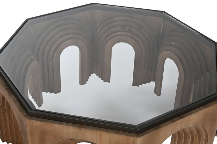 DKD Home Decor Mesa de Centro Abeto y Cristal Arco Marrón DKD Home Decor Mesa de Centro Abeto y Cristal Arco Marrón