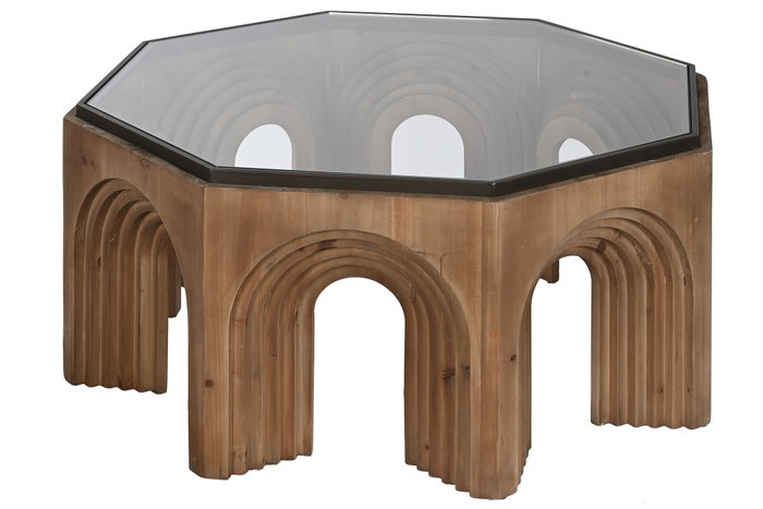 DKD Home Decor Mesa de Centro Abeto y Cristal Arco Marrón DKD Home Decor Mesa de Centro Abeto y Cristal Arco Marrón
