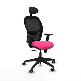 PIQUERAS Y CRESPO Silla Alocén con mecanismo sincro, malla negra y asiento rosa