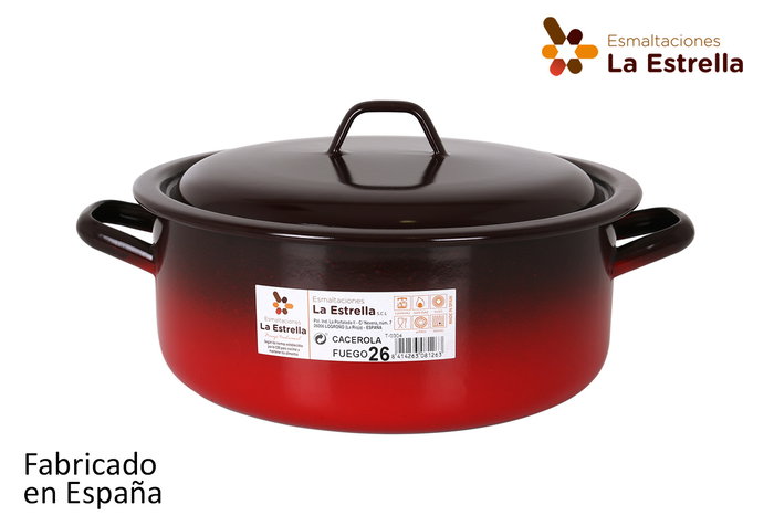La Estrella Cacerola Esmaltada con Tapa 26 cm - 5.5 L "Fuego" (6 Unidades)