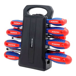 Workpro - Juego de Destornilladores Magnéticos de 45 Piezas con Soporte, Acero al Cromo Vanadio - 7 Destornilladores, 9 Vasos, 10 de Precisión y 16 Puntas