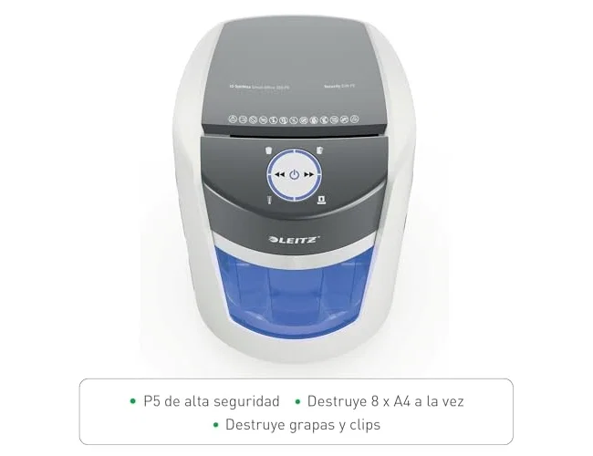 LEITZ IQ OptiMax Small Office 350 Destructora de papel Microcorte P-5, Blanco LEITZ IQ OptiMax Small Office 350 Destructora de papel Microcorte P-5, Blanco