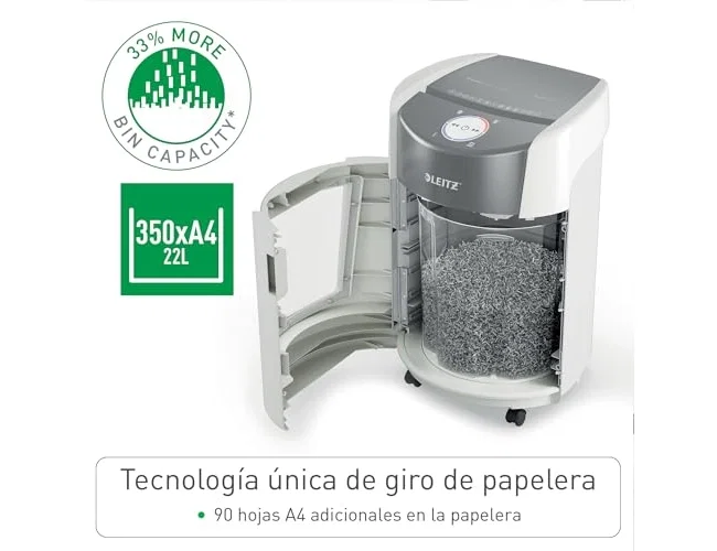 LEITZ IQ OptiMax Small Office 350 Destructora de papel Microcorte P-5, Blanco LEITZ IQ OptiMax Small Office 350 Destructora de papel Microcorte P-5, Blanco