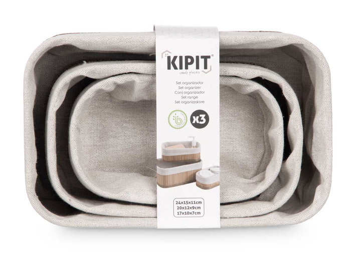 Kipit Set de 3 Organizadores de Bambú Blanco Natural, 3 Tamaños (Grande 24x15x11 cm, Mediano 20x12x9 cm, Pequeño 17x10x7 cm) (Set de 12)