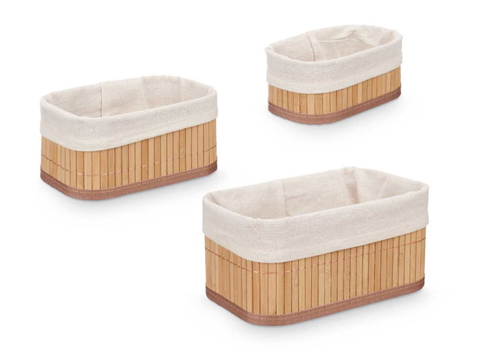 Kipit Set de 3 Organizadores de Bambú Blanco Natural, 3 Tamaños (Grande 24x15x11 cm, Mediano 20x12x9 cm, Pequeño 17x10x7 cm) (Set de 12)