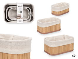 Kipit Set de 3 Organizadores de Bambú Blanco Natural, 3 Tamaños (Grande 24x15x11 cm, Mediano 20x12x9 cm, Pequeño 17x10x7 cm) (Set de 12)