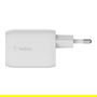 Belkin 65W Dual USB-C GaN Cargador Rápido con Power Delivery 3.0 y PPS - WCH013vfWH - Blanco
