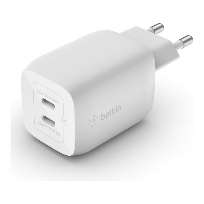 Belkin 65W Dual USB-C GaN Cargador Rápido con Power Delivery 3.0 y PPS - WCH013vfWH - Blanco Belkin 65W Dual USB-C GaN Cargador Rápido con Power Delivery 3.0 y PPS - WCH013vfWH - Blanco
