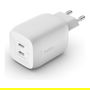 Belkin 65W Dual USB-C GaN Cargador Rápido con Power Delivery 3.0 y PPS - WCH013vfWH - Blanco